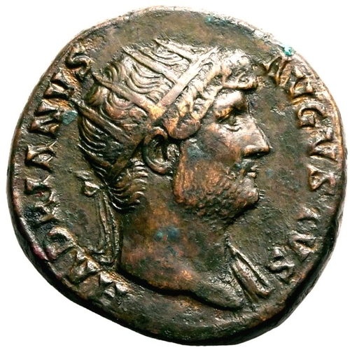 152 - About Good Very Fine | ROMAN EMPIRE. Hadrian. Bronze dupondius, AD 124-125. Rome. Obv: HADRIANVS AVG... 