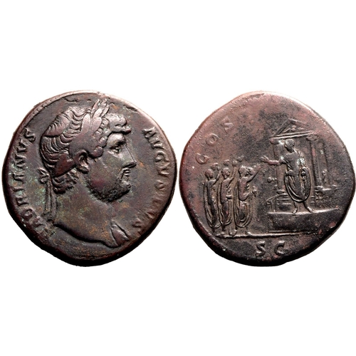 153 - Very Fine; well-centred | ROMAN EMPIRE. Hadrian. Bronze sestertius, AD 125-127. Rome. Obv: HADRIANVS... 