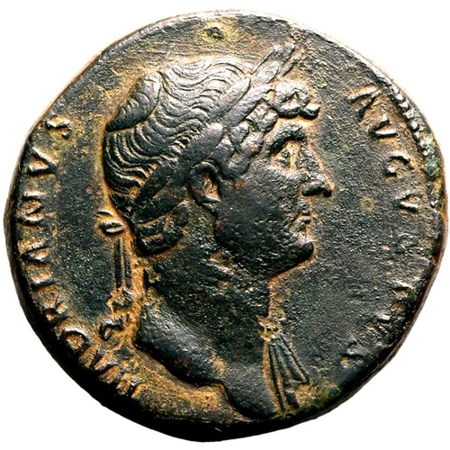 156 - Very Fine | ROMAN EMPIRE. Hadrian. Bronze sestertius, AD 125-128. Rome. Obv: HADRIANVS AVGVSTVS, lau... 