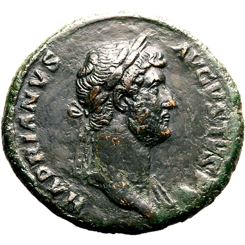 157 - About Extremely Fine; smoothed | ROMAN EMPIRE. Hadrian. Bronze as, AD 126-127. Rome. Obv: HADRIANVS ... 