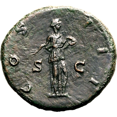 157 - About Extremely Fine; smoothed | ROMAN EMPIRE. Hadrian. Bronze as, AD 126-127. Rome. Obv: HADRIANVS ... 