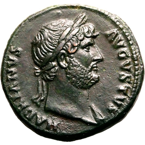 159 - Extremely Fine; a fine example | ROMAN EMPIRE. Hadrian. Bronze as, AD 126-127. Rome. Obv: HADRIANVS ... 