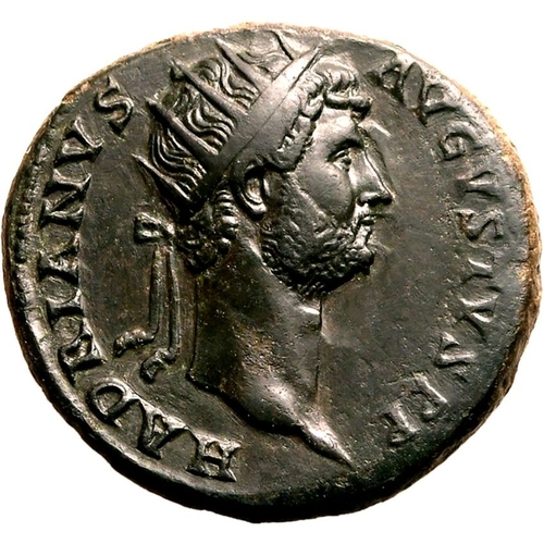 162 - Good Very Fine; gently tooled and smoothed, dark green patina | ROMAN EMPIRE. Hadrian. Bronze dupond... 