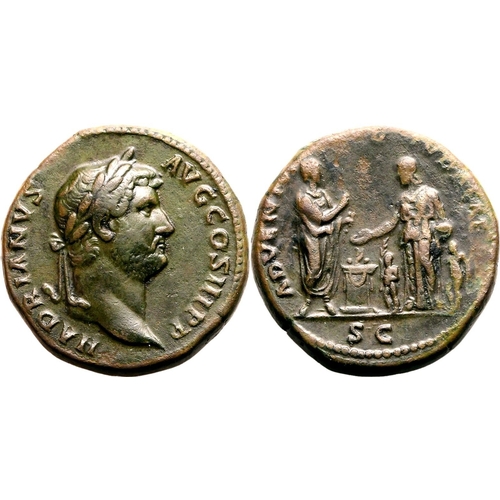 170 - Very Fine; a superior example to that held in British Museum | ROMAN EMPIRE. Hadrian. Bronze as, AD ... 