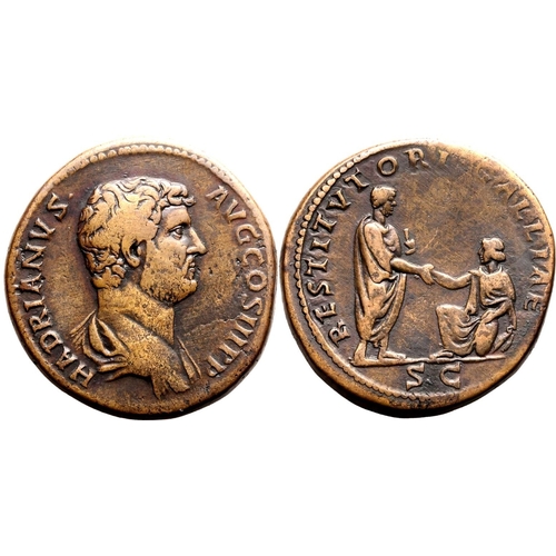 173 - About Good Very Fine; smoothed surfaces, attractive patina | ROMAN EMPIRE. Hadrian. Bronze sestertiu... 