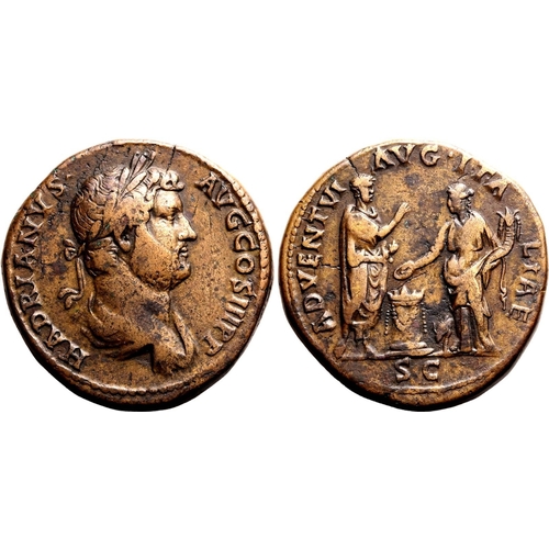 174 - About Good Very Fine; striking yellow/brown patina | ROMAN EMPIRE. Hadrian. Bronze sestertius, AD 13... 