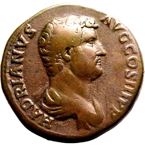 176 - About Very Fine; bronze disease, well-centred | ROMAN EMPIRE. Hadrian. Bronze sestertius, AD 130-133... 