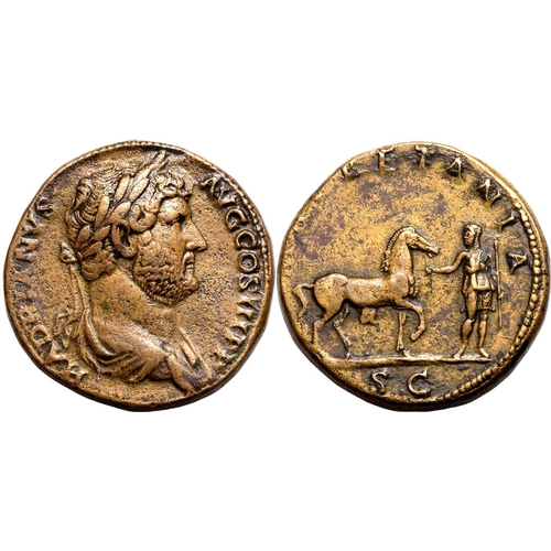 177 - Good Very Fine; somewhat smoothed rev., highly attractive yellow/brown patina | ROMAN EMPIRE. Hadria... 