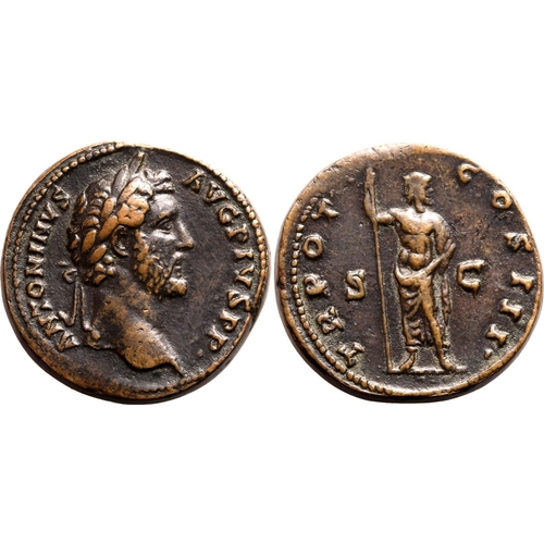 200 - Good Very Fine; cleaned, wonderful brown patina | ROMAN EMPIRE. Antoninus Pius. Bronze sestertius, A... 