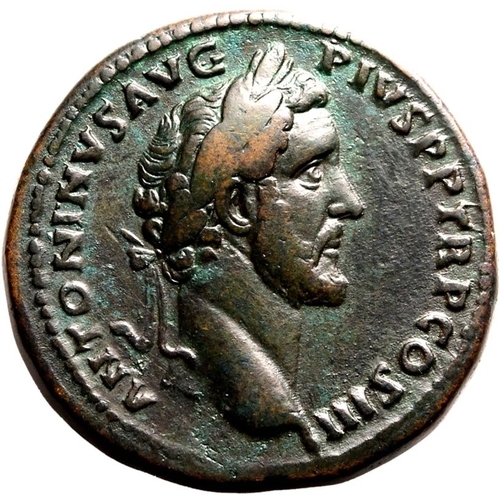 202 - About Good Very Fine; glossy brown patina | ROMAN EMPIRE. Antoninus Pius. Bronze sestertius, AD 140-... 