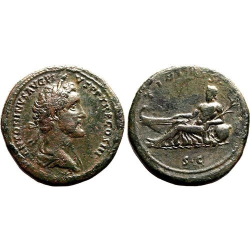 211 - Very Fine; rev. scrape, medallic in appearance | ROMAN EMPIRE. Antoninus Pius. Bronze sestertius, AD... 