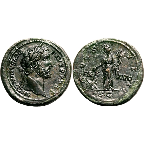 219 - Extremely Fine; a highly attractive obv | ROMAN EMPIRE. Antoninus Pius. Bronze sestertius, AD 145-16... 