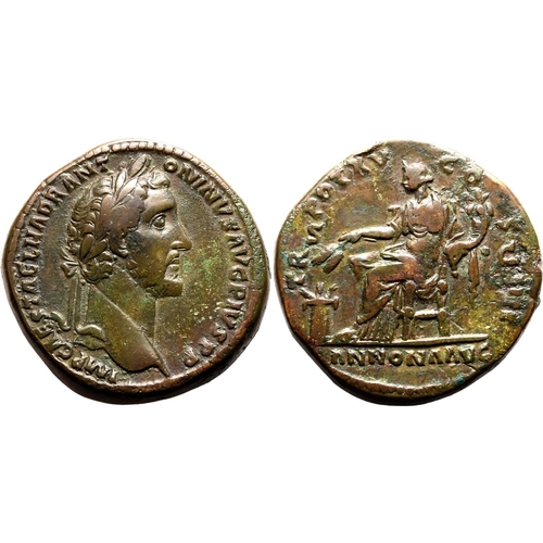 225 - Very Fine; featuring an attractive, mottled patina | ROMAN EMPIRE. Antoninus Pius. Bronze sestertius... 