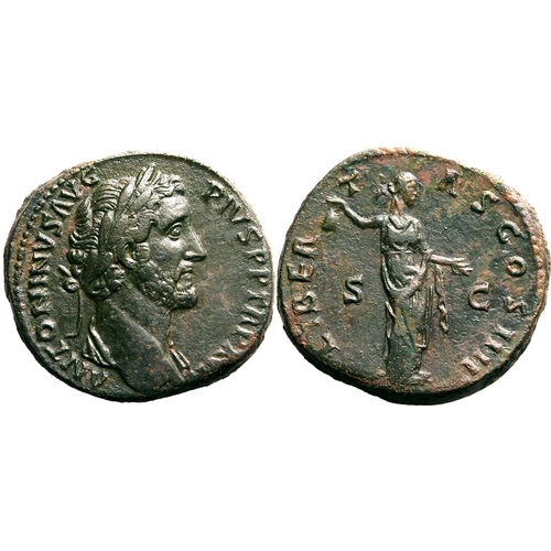 228 - Good Very Fine | ROMAN EMPIRE. Antoninus Pius. Bronze sestertius, AD 153-154. Rome. Obv: ANTONINVS A... 