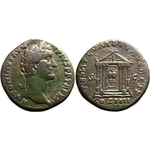 235 - Very Fine; pleasant green patina | ROMAN EMPIRE. Antoninus Pius. Bronze sestertius, AD 157-158. Rome... 