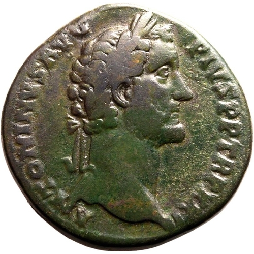 235 - Very Fine; pleasant green patina | ROMAN EMPIRE. Antoninus Pius. Bronze sestertius, AD 157-158. Rome... 