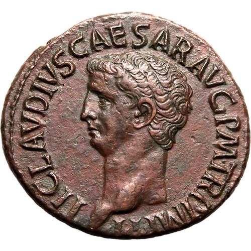 40 - Good Extremely Fine; a bold portrait of Claudius | ROMAN EMPIRE. Claudius. Bronze as, AD 41-50. Rome... 