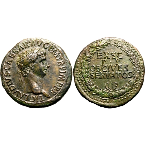 42 - Extremely Fine; smoothed | ROMAN EMPIRE. Claudius. Bronze sestertius, AD 41-50. Rome. Obv: TI CLAVDI... 