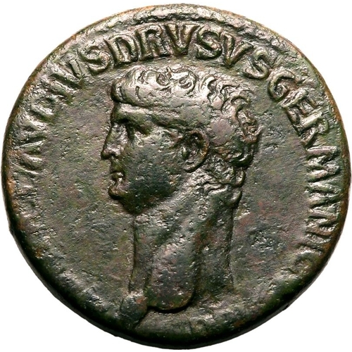 45 - Very Fine; a stunning green patina | ROMAN EMPIRE. Nero Claudius Drusus (father of Claudius). Bronze... 