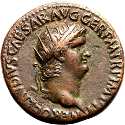 49 - Good Very Fine; a quintessential, vivid portrait of Nero | ROMAN EMPIRE. Nero. Bronze dupondius, AD ... 