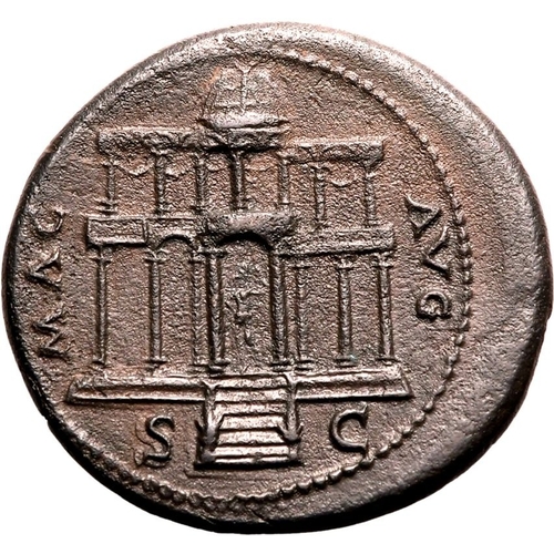 52 - Good Very Fine; grainy surfaces, full design retained | ROMAN EMPIRE. Nero. Bronze dupondius, AD 65.... 