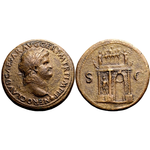 54 - Good Very Fine; excellent detail to rev., a fine patina | ROMAN EMPIRE. Nero. Bronze sestertius, AD ... 