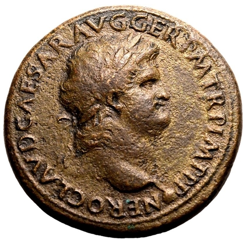 54 - Good Very Fine; excellent detail to rev., a fine patina | ROMAN EMPIRE. Nero. Bronze sestertius, AD ... 