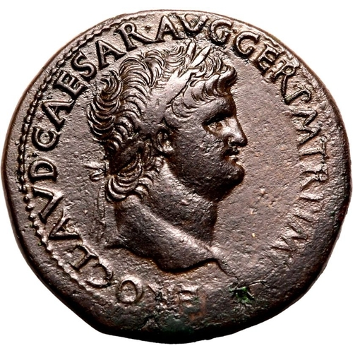 57 - Good Very Fine; areas of weakness | ROMAN EMPIRE. Nero. Bronze sestertius, AD 65. Rome. Obv: NERO CL... 