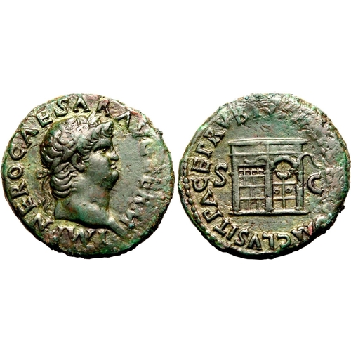 59 - Good Very Fine; areas of weakness, beautiful green patina | ROMAN EMPIRE. Nero. Bronze as, AD 66. Ro... 