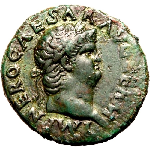 59 - Good Very Fine; areas of weakness, beautiful green patina | ROMAN EMPIRE. Nero. Bronze as, AD 66. Ro... 