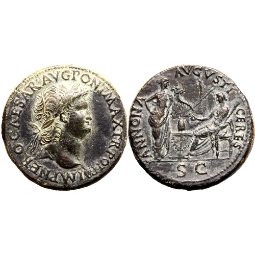 60 - Good Very Fine; somewhat tooled | ROMAN EMPIRE. Nero. Bronze sestertius, AD 66. Lugdunum. Obv: IMP N... 