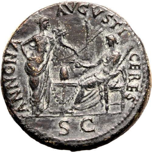 60 - Good Very Fine; somewhat tooled | ROMAN EMPIRE. Nero. Bronze sestertius, AD 66. Lugdunum. Obv: IMP N... 