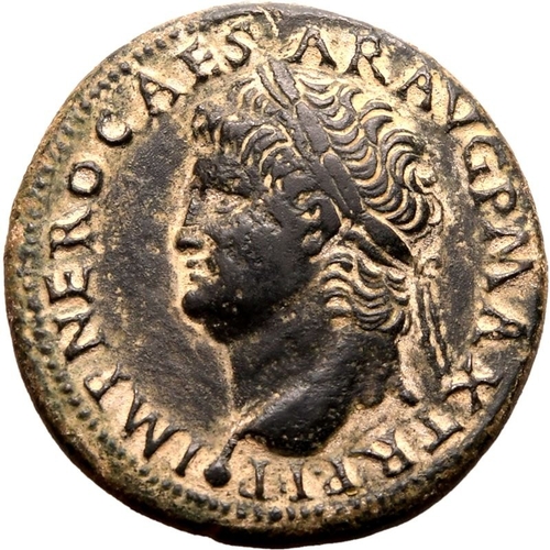 61 - Very Fine | ROMAN EMPIRE. Nero. Bronze dupondius or as, AD 66-67. Lugdunum. Obv: IMP NERO CAESAR AVG... 