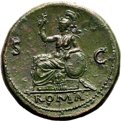 63 - About Extremely Fine; a spectacular patina | ROMAN EMPIRE. Nero. Bronze sestertius, AD 67. Rome. Obv... 