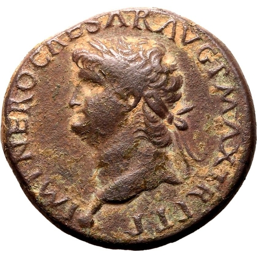 65 - Very Fine; areas of roughness | ROMAN EMPIRE. Nero. Bronze sestertius, AD 67. Lugdunum. Obv: IMP NER... 