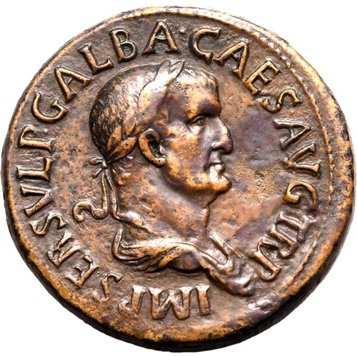 71 - Good Very Fine; smoothed, otherwise an impressive, medallic bronze | ROMAN EMPIRE. Galba. Bronze ses... 