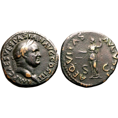 75 - Very Fine | ROMAN EMPIRE. Vespasian. Bronze as, AD 71. Rome. Obv: IMP CAES VESPASIAN AVG COS III, la... 