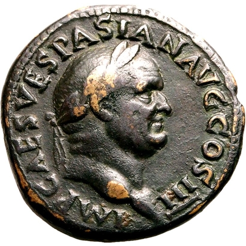 75 - Very Fine | ROMAN EMPIRE. Vespasian. Bronze as, AD 71. Rome. Obv: IMP CAES VESPASIAN AVG COS III, la... 