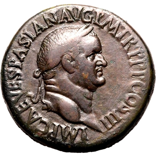 77 - About Very Fine; smoothed | ROMAN EMPIRE. Vespasian. Bronze sestertius, AD 71. Rome. Obv: IMP CAE VE... 