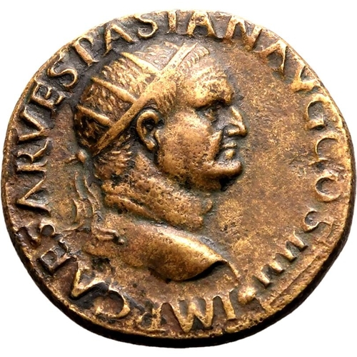 82 - About Good Very Fine; minor roughness, fine patina and bold portrait | ROMAN EMPIRE. Vespasian. Bron... 