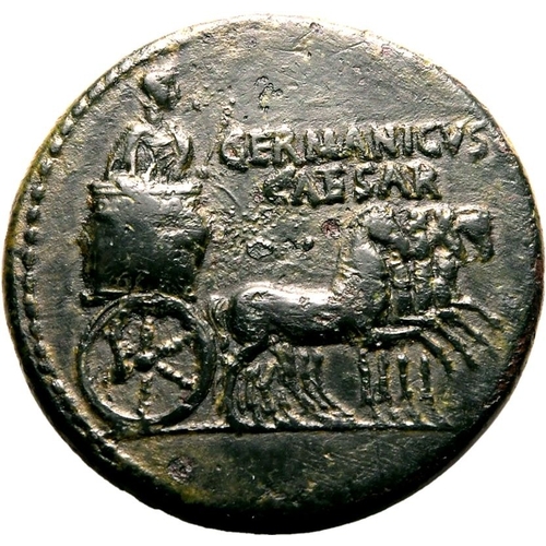 34 - Very Fine | ROMAN EMPIRE. Germanicus (father of Caligula). Bronze dupondius, AD 37-41. Rome. Obv: GE... 