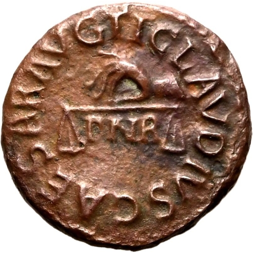 38 - About Very Fine; slightly wavy flan | ROMAN EMPIRE. Claudius. Bronze quadrans, AD 41. Rome. Obv: TI ... 