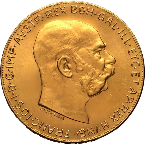 10 - AUSTRIA. HABSBURG. Franz Joseph I. Gold 100 corona, 1915. Vienna. Bared headed portrait facing right... 