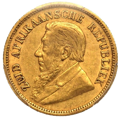 111 - SOUTH AFRICA. Paul Kruger, president, 1883-1900. Gold 1/2 pond, 1894. Pretoria. single shaft. Bust o... 