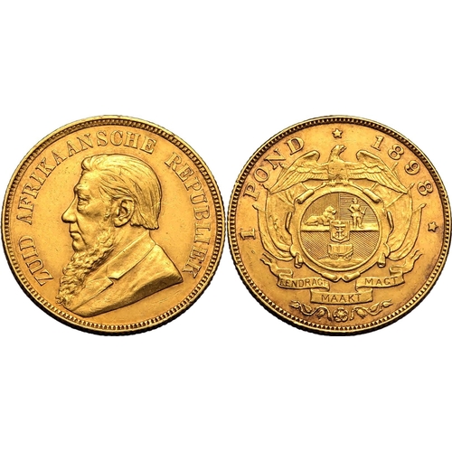 112 - SOUTH AFRICA. Paul Kruger, president, 1883-1900. Gold pond, 1898. Pretoria. single shaft. Bust of Pr... 