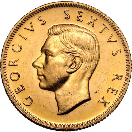 113 - SOUTH AFRICA. Gold one pound, 1952. Pretoria. George VI. Portrait of King George VI, GEORGIVS SEXTVS... 