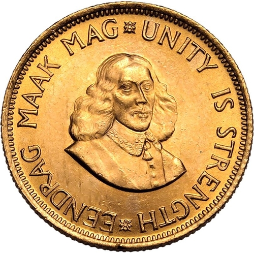 114 - SOUTH AFRICA. Gold 2 rand, 1962. Pretoria. Obv: UNITY IS STRENGTH * EENDRAG MAAK MAG *, Portrait of ... 