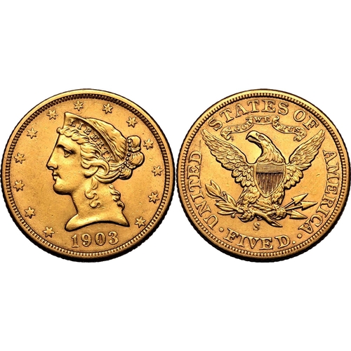 145 - UNITED STATES. HALF EAGLE. Coronet Head, 1839-1908. Gold 5 dollars, 1903 S. San Fransisco. Coronet h... 