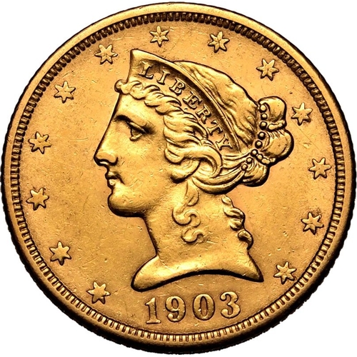 145 - UNITED STATES. HALF EAGLE. Coronet Head, 1839-1908. Gold 5 dollars, 1903 S. San Fransisco. Coronet h... 