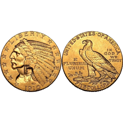 146 - UNITED STATES. HALF EAGLE. Indian Head, 1908-29. Gold 5 dollars, 1910 S. San Fransisco. Native Ameri... 